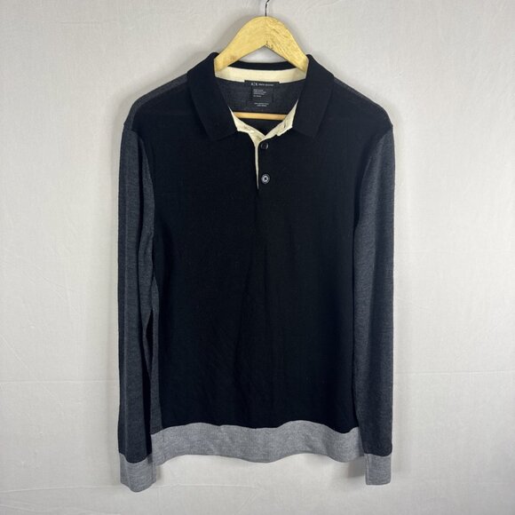 Armani Exchange Merino Wool Colorblock Long Sleeve Polo Shirt XL - Picture 1 of 3